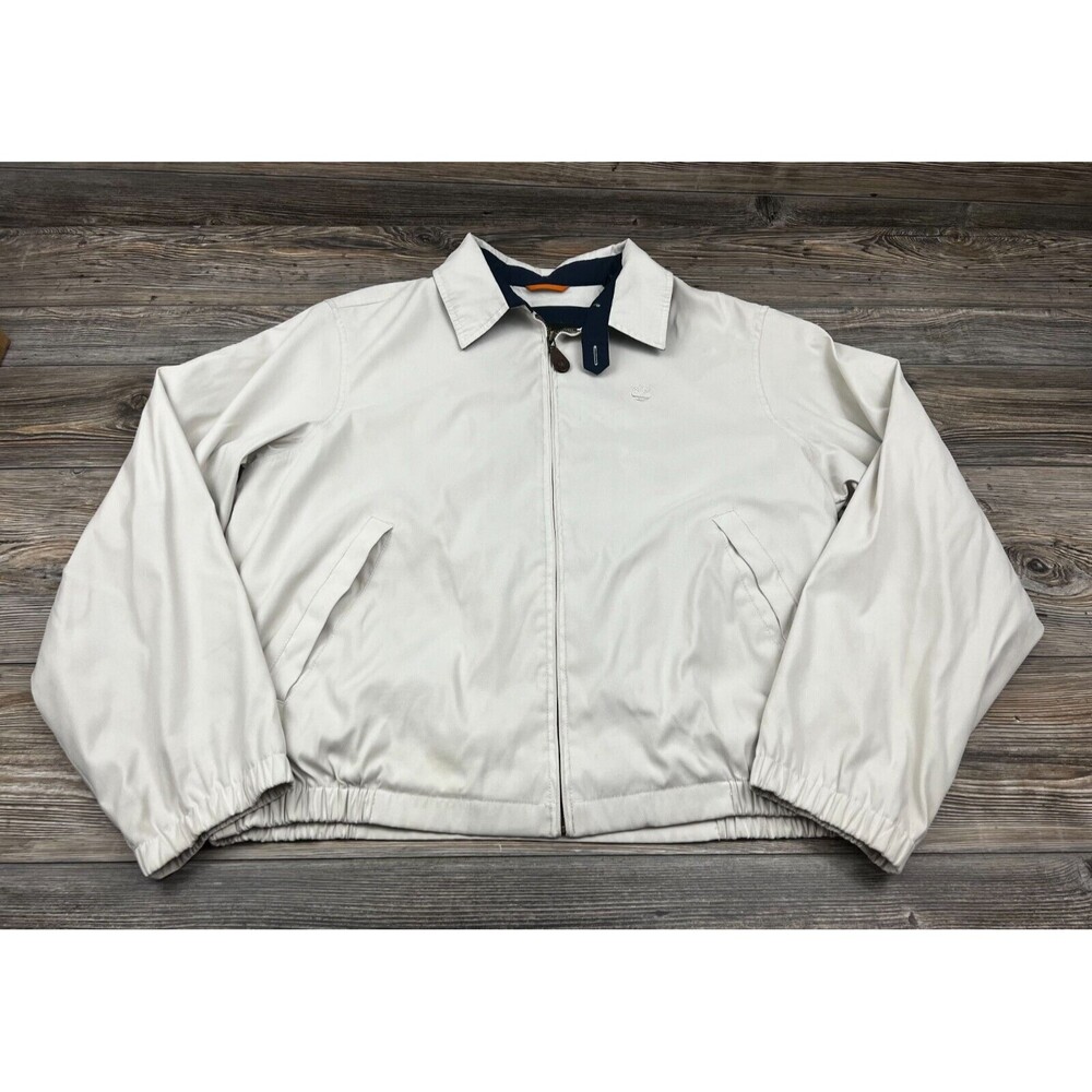 Timberland Weathergear Mens Jacket Beige XL Full Zip Collared Preppy Dadcore‎